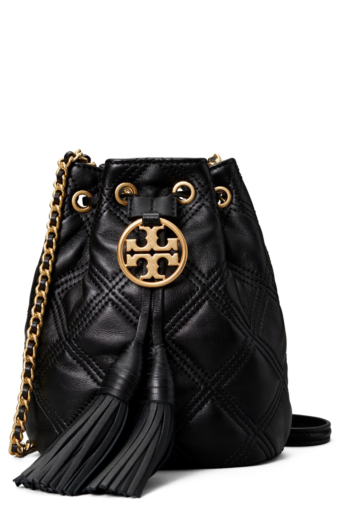 Tory Burch Fleming Mini Leather Bucket Bag, Main, color, 