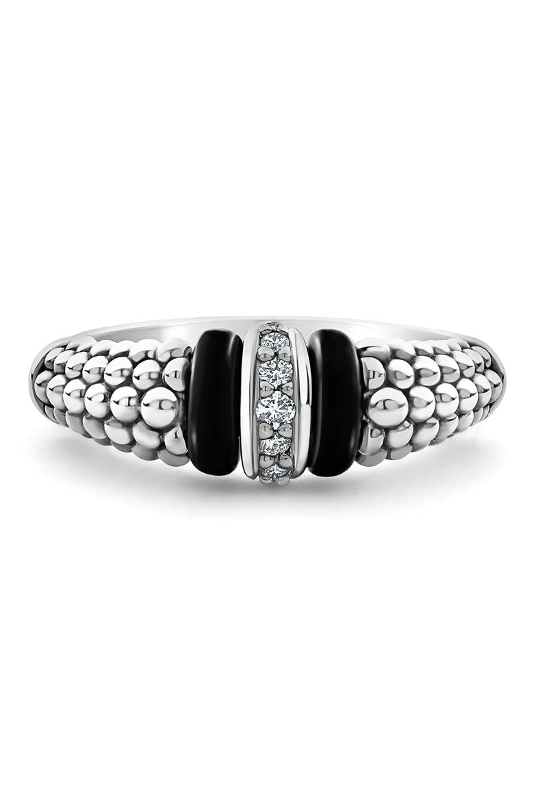 Black Caviar Diamond Small Link Ring, Alternate, color, BLACK