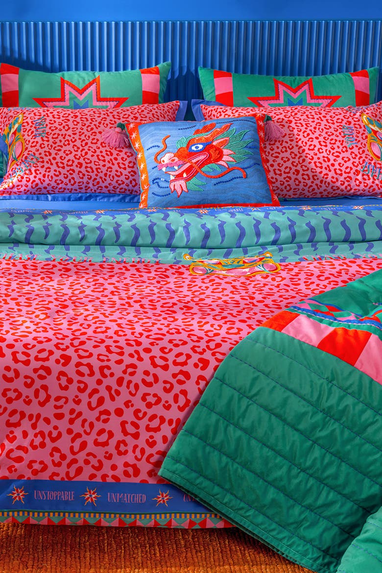 Lahor Bold Maximalist 300 TC Cotton Sateen Oversized King Duvet Set, Alternate, color, Pink
