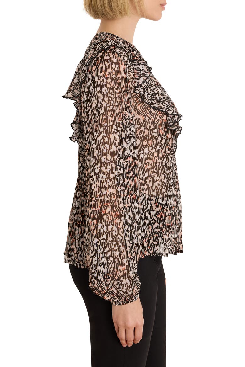 Leo Animal Print Georgette Ruffle Trim Top, Alternate, color, NEUTRAL MULTI