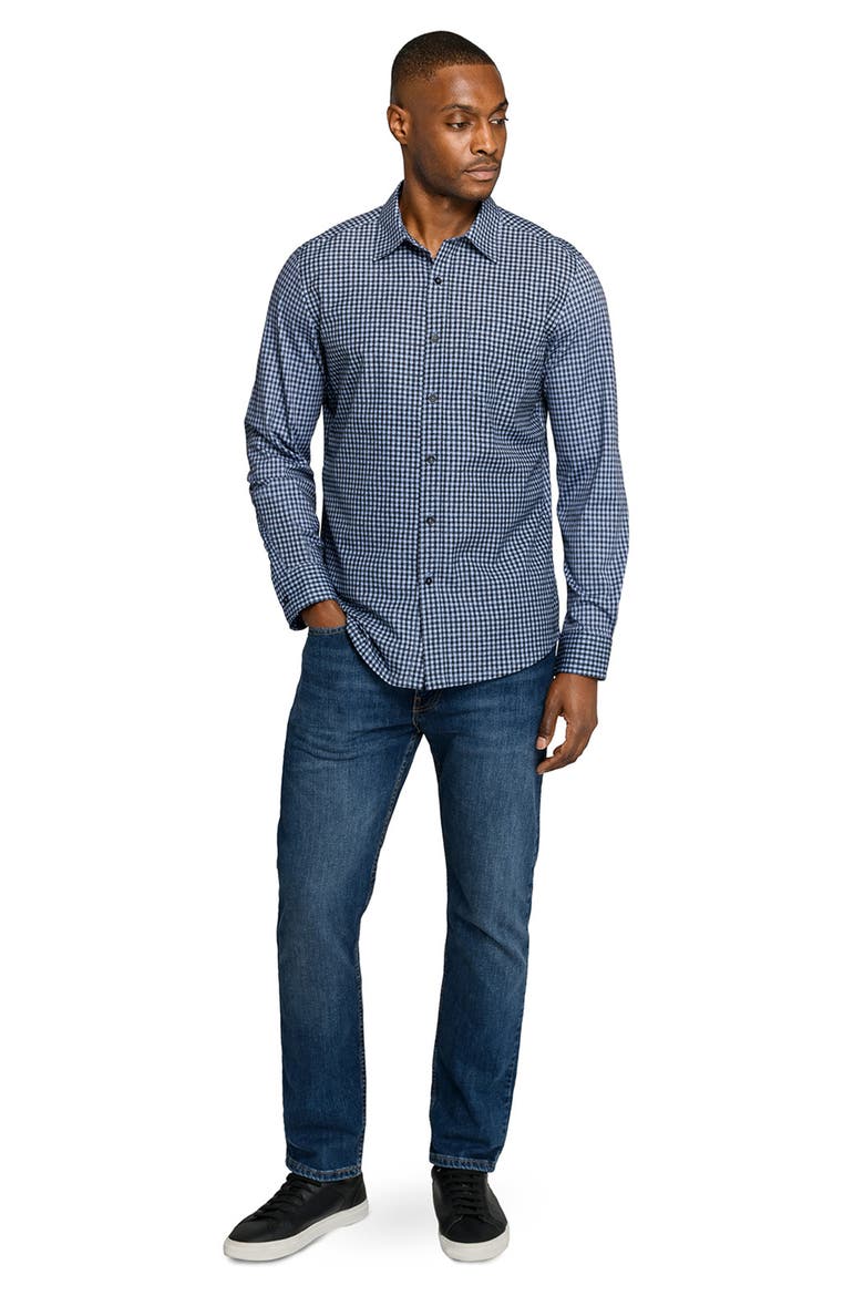 Reworked Slim Fit Navy Gingham Check Cotton Button-Up Shirt, Alternate, color, BLACK/ BLUE