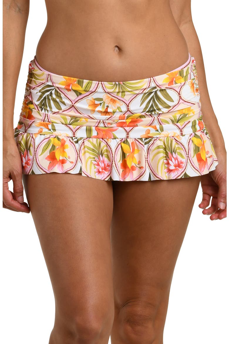 Palm Ruffle Skirted Bikini Bottoms, Main, color, WHITE MULTI