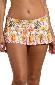 La Blanca Palm Ruffle Skirted Bikini Bottoms