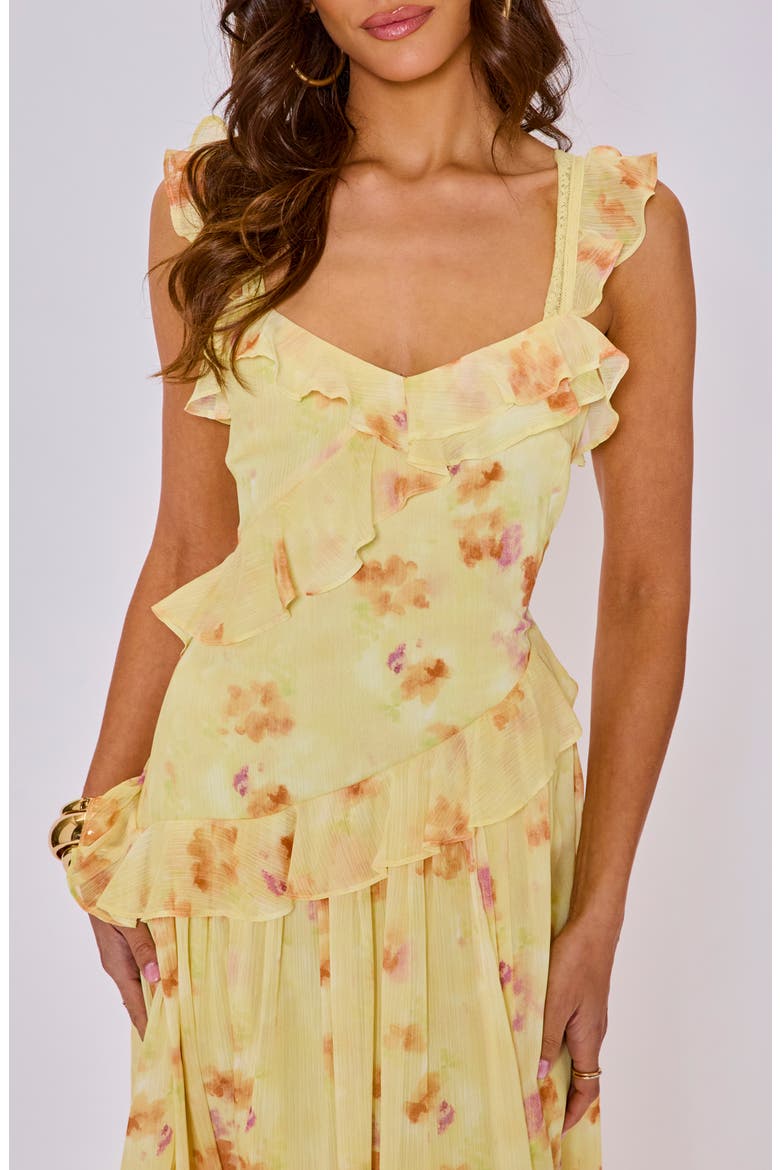 Esme Floral Ruffle Detail Midi Dress, Alternate, color, YELLOW MULTI