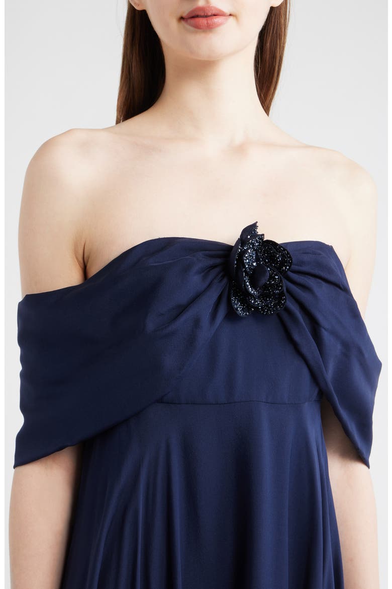 Rebecca Rosette Detail Off the Shoulder Silk Chiffon Gown, Alternate, color, MIDNIGHT