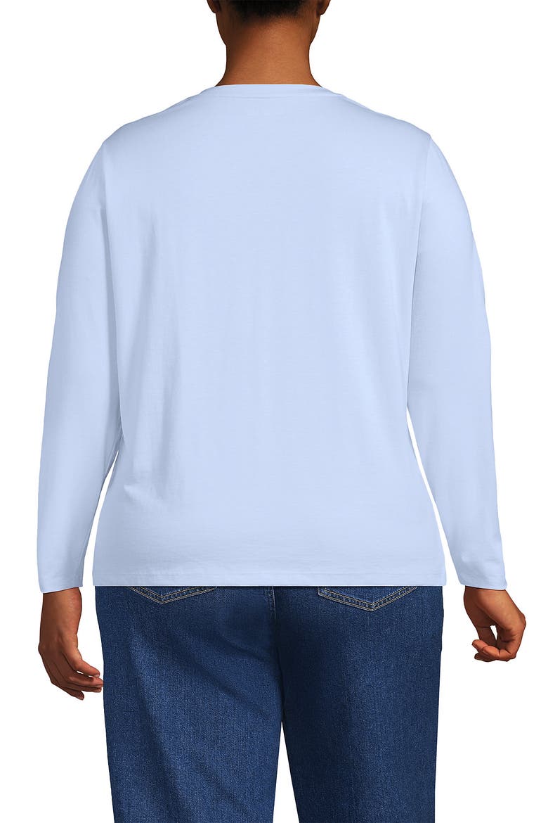 Plus Size Relaxed Supima Cotton Long Sleeve V-Neck T-Shirt, Alternate, color, Clearlake Blue