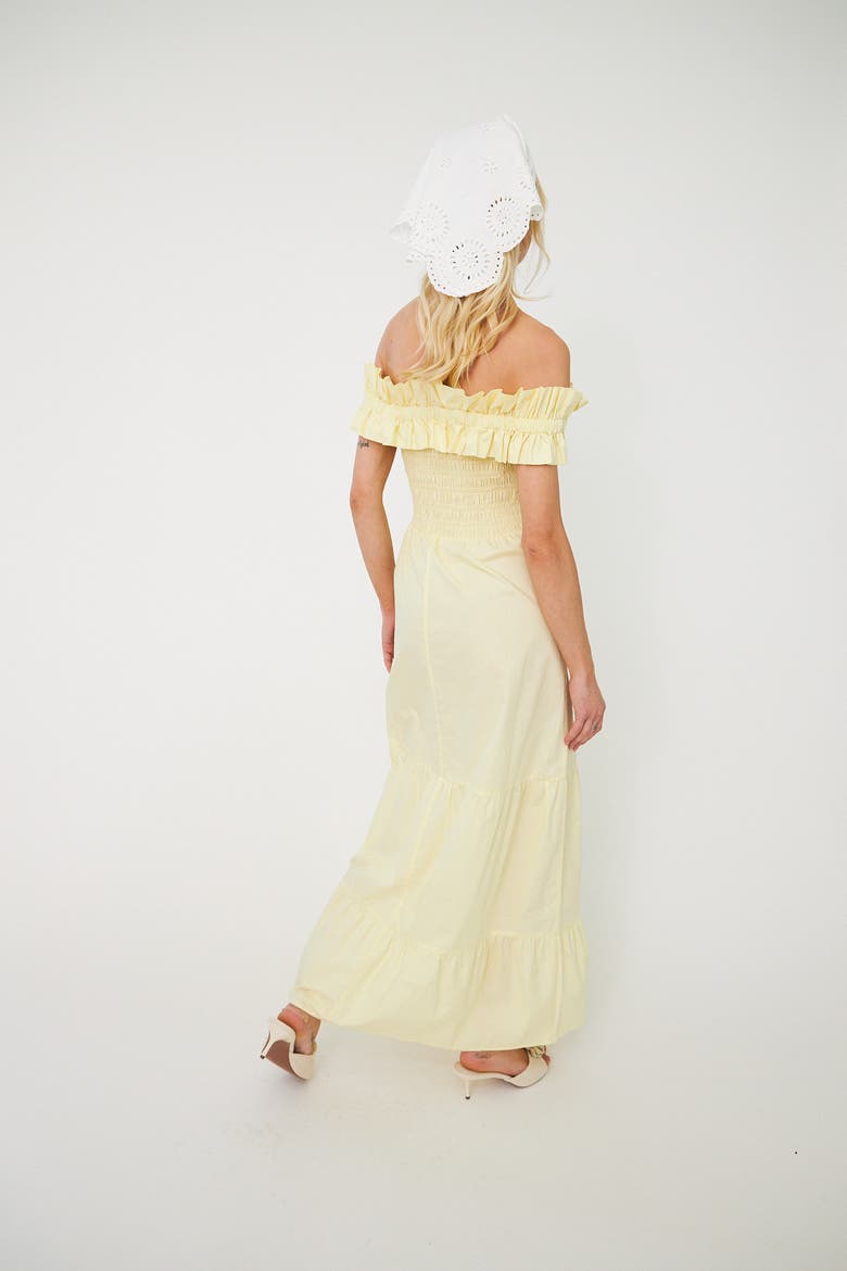 Capri Bardot Ruffle Maxi Dress, Alternate, color, French Vanilla