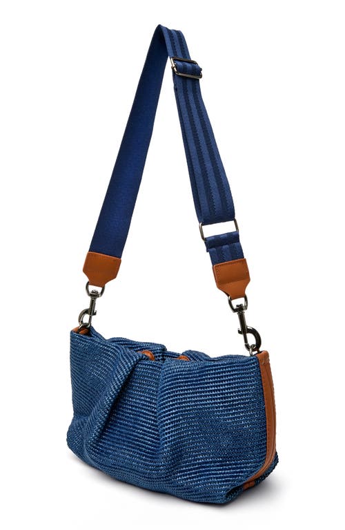 Think Royln Savannah Raffia Shoulder Bag In Navy Raffia W/saddle Trim