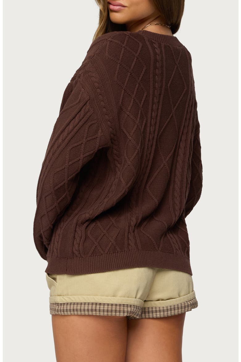 Jessy Oversize Cable Stitch Cotton Sweater, Alternate, color, BROWN
