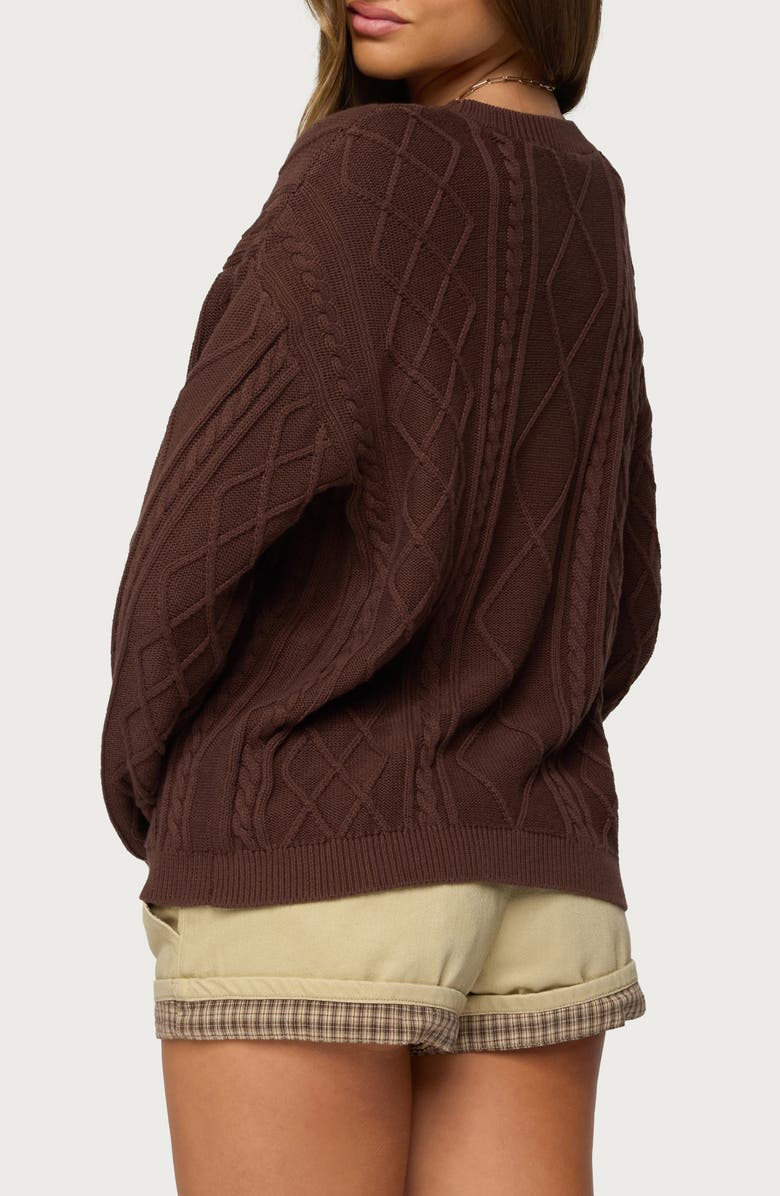 EDIKTED Jessy Oversize Cable Stitch Cotton Sweater, Alternate, color, Brown