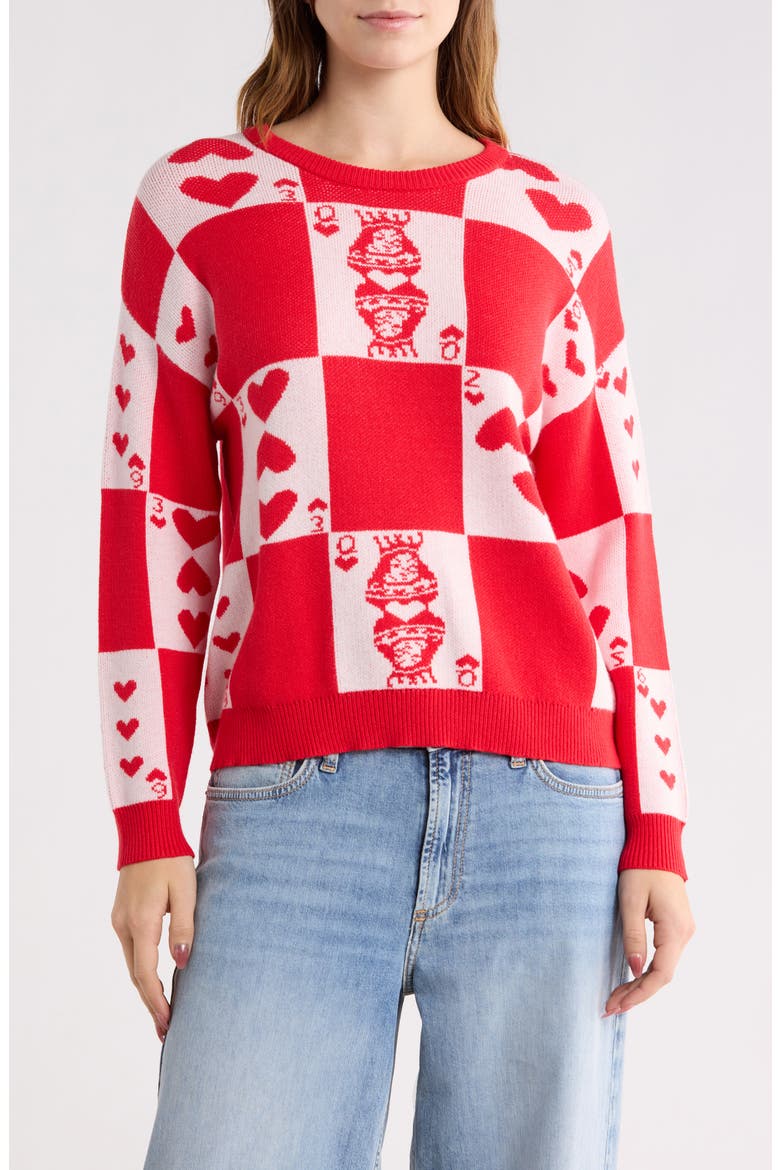 Solitaire Hearts Sweater, Main, color, RED