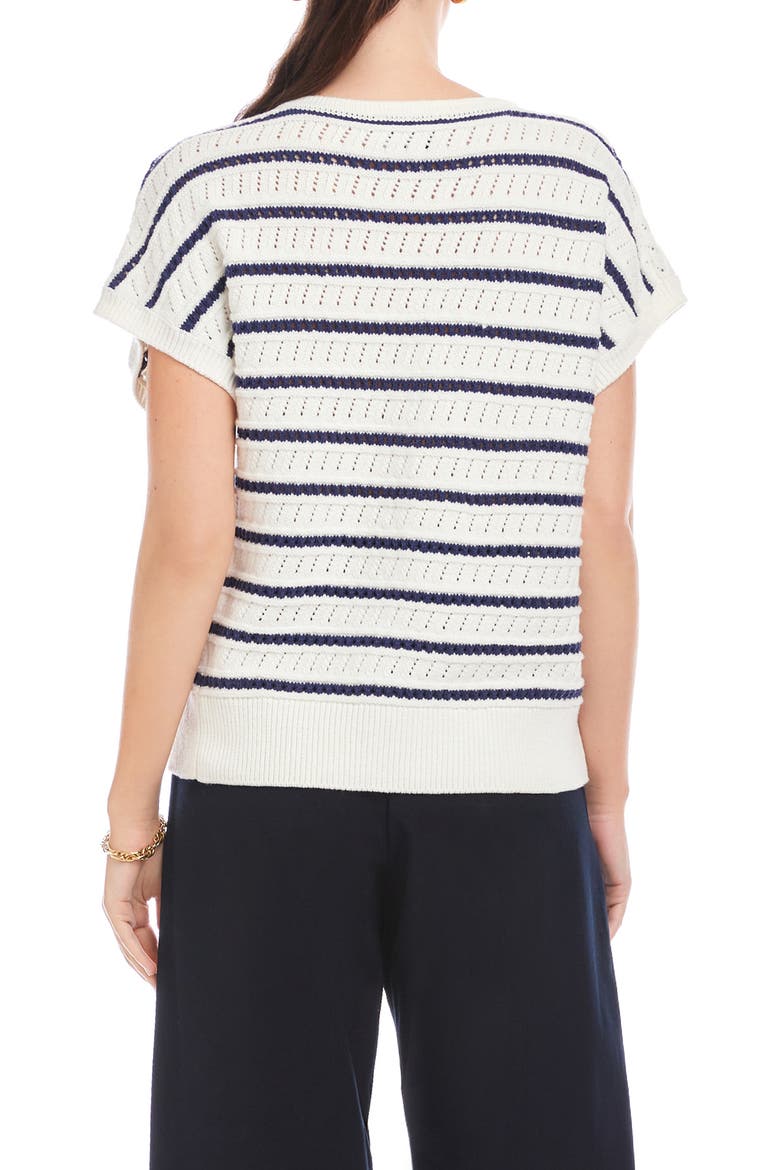 Beth Stripe Lace-Up Cotton Blend Pointelle Sweater, Alternate, color, OFF WHITE