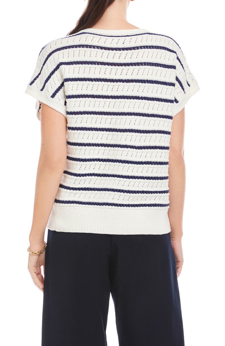 FIFTEEN TWENTY Beth Stripe Lace-Up Cotton Blend Pointelle Sweater, Alternate, color, Off White