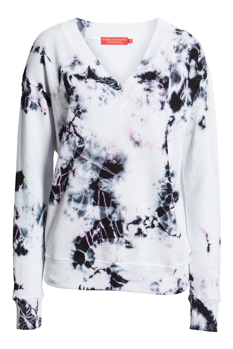Sterling Tie Dye V-Neck Sweatshirt, Alternate, color, MOONLIGHT MULTI