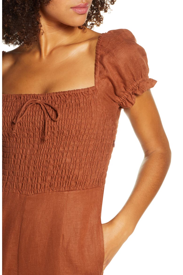 Winnie Wide Leg Linen Jumpsuit, Alternate, color, PLAIN CHESTNUT