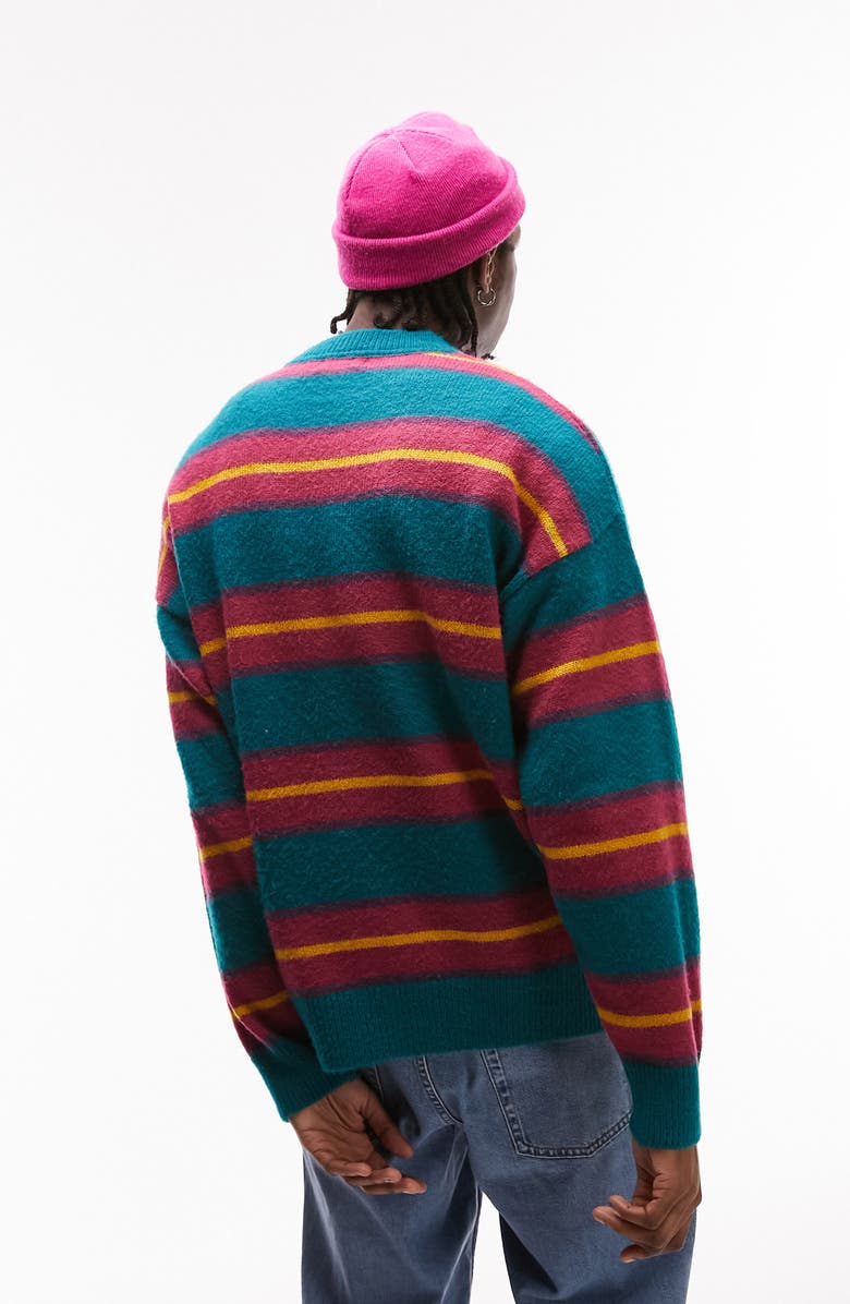 Topman Stripe Oversize Crewneck Sweater, Alternate, color, 