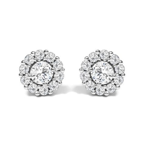 10K White Gold 3.0 Cttw Lab Grown Diamond Halo Stud Earrings