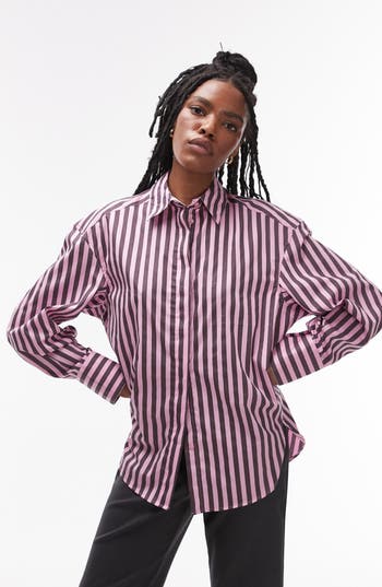 Topshop Stripe Cotton Poplin Button-up Shirt In Multi