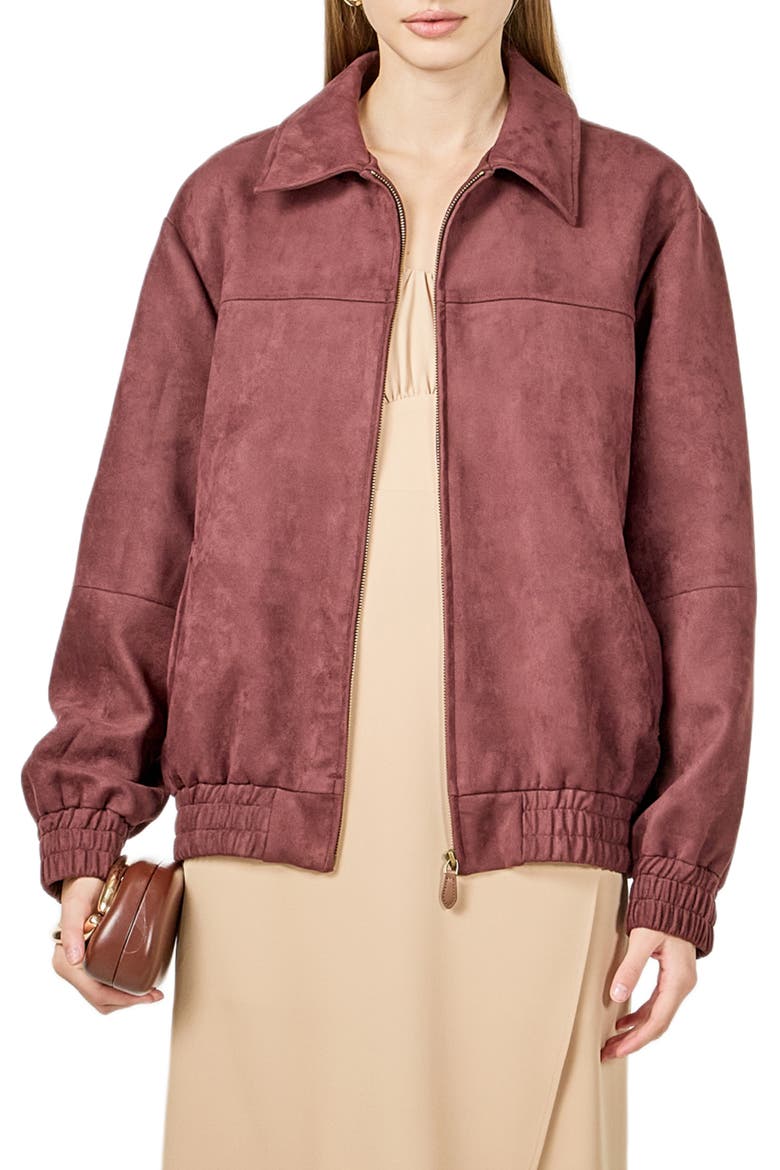 Faux Suede Work Jacket, Main, color, MALBEC