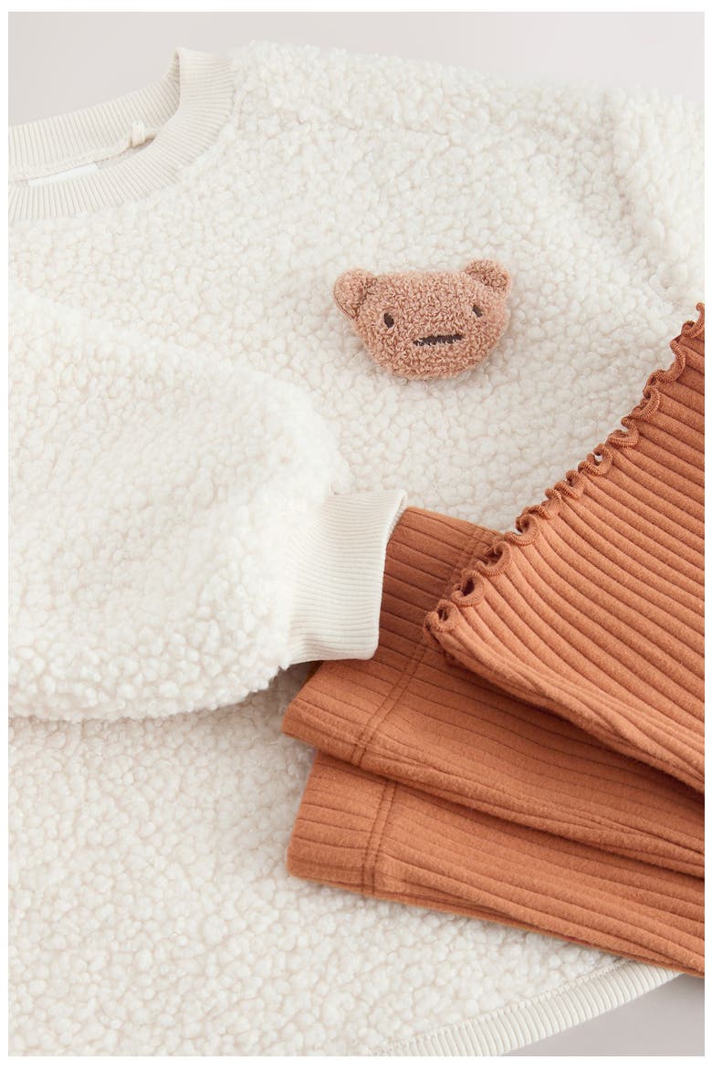 Kids' Fuzzy Fleece Sweatshirt & Rib Flare Leg Pants Set, Alternate, color, CREAM