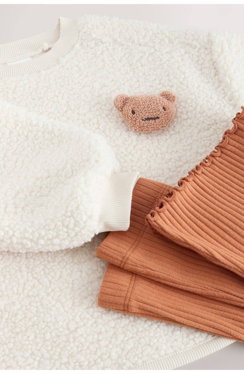 NEXT Kids' Fuzzy Fleece Sweatshirt & Rib Flare Leg Pants Set, Alternate, color, Cream
