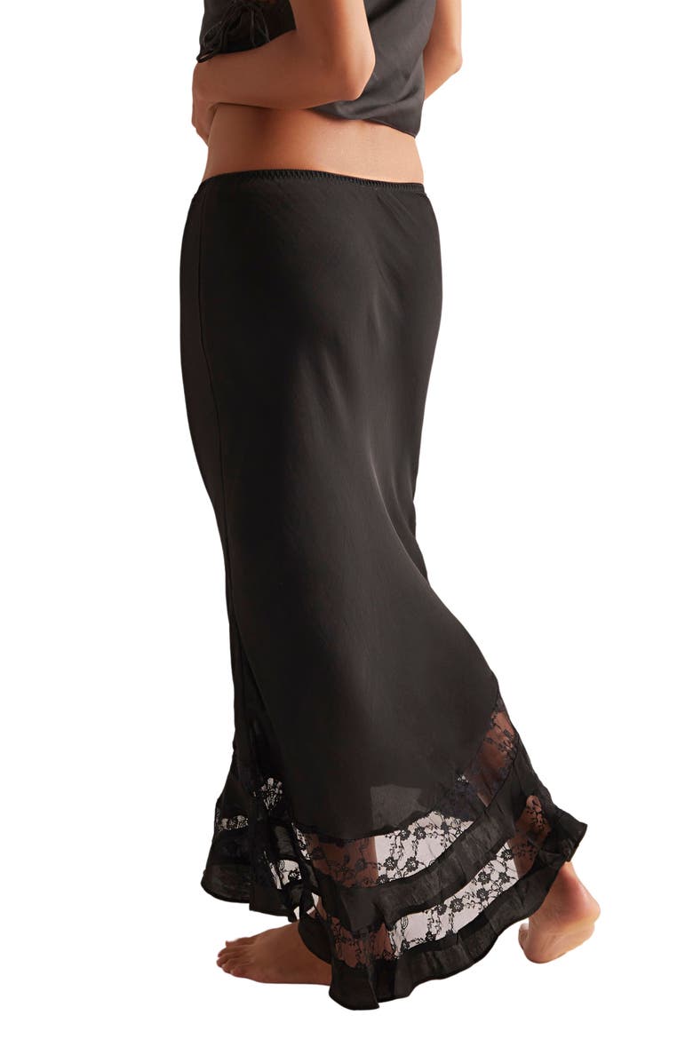 Long Lost Lover Lace Detail Satin Slip Skirt, Alternate, color, BLACK