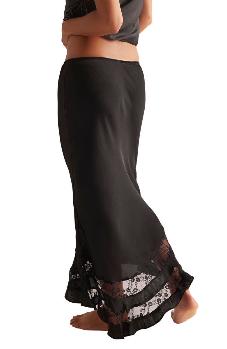 Free People Long Lost Lover Lace Detail Satin Slip Skirt, Alternate, color, Black