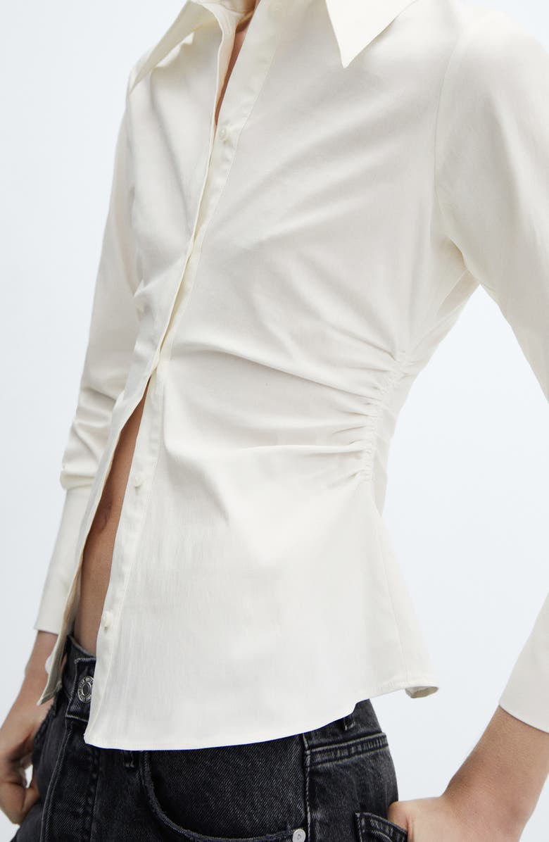 MANGO Fitted Ruched Button-Up Shirt, Alternate, color,
