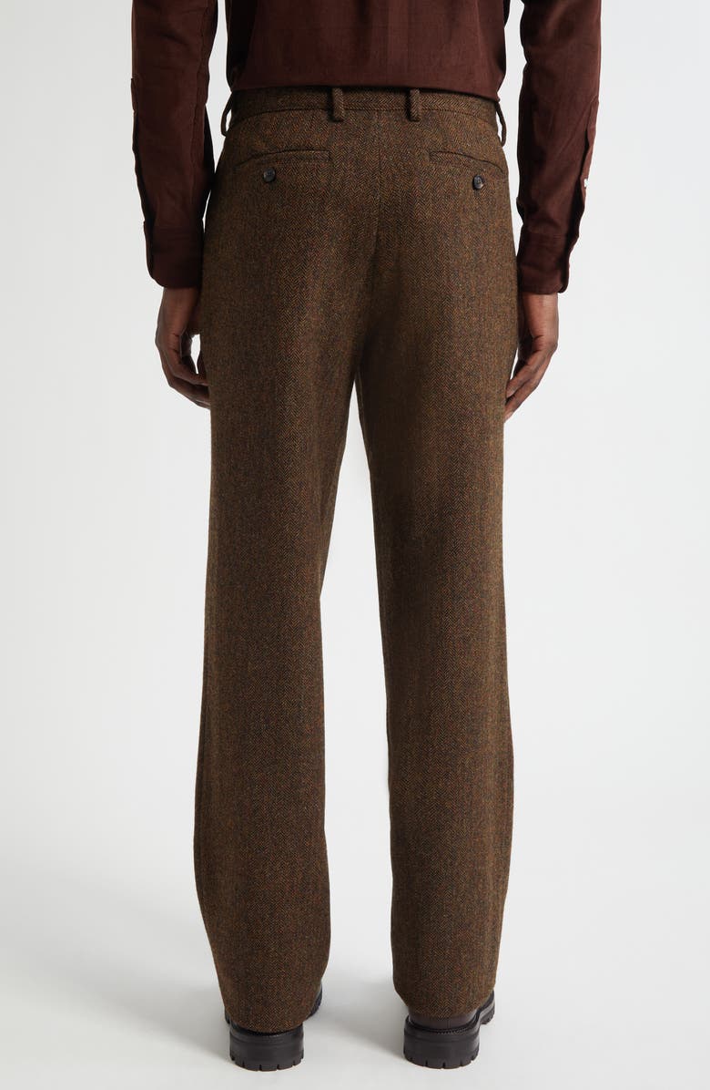 Noah Double Pleat Wool Herringbone Pants, Alternate, color, Brown Herringbone