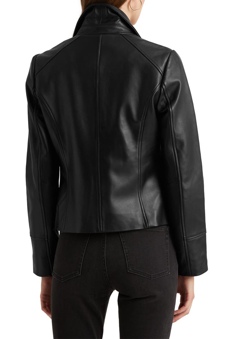 Lambskin Leather Moto Jacket, Alternate, color, BLACK