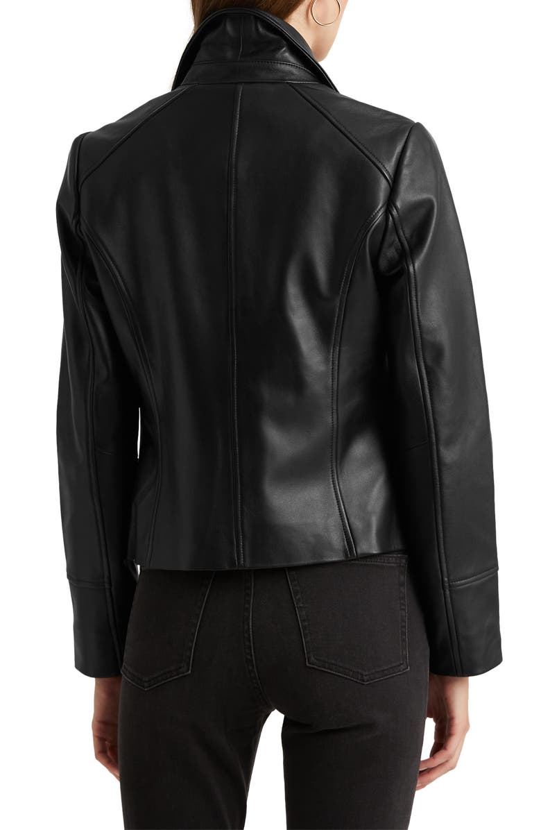 Lauren Ralph Lauren Lambskin Leather Moto Jacket, Alternate, color,