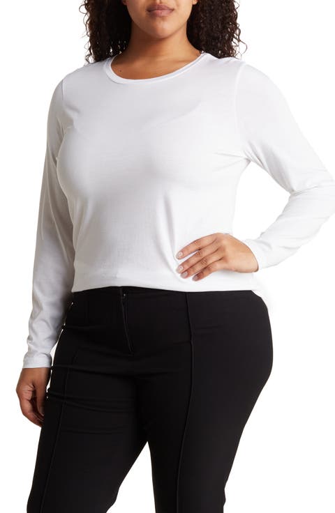 Crewneck Long Sleeve Pima Cotton T-Shirt (Plus)
