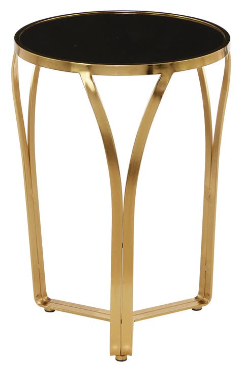 Goldtone Metal Accent Table with Black Top