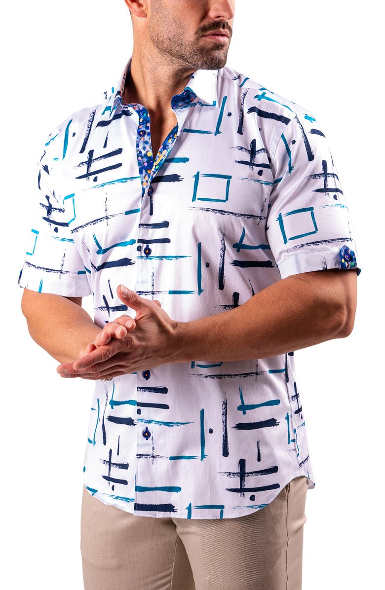 Maceoo Galileo Resistance0319 White Short Sleeve Cotton Button-Up Shirt, Alternate, color, White
