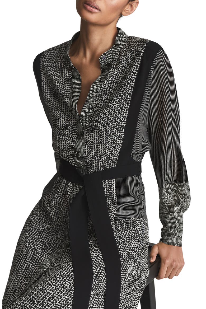 Tanis Mixed Print Long Sleeve A-Line Dress, Alternate, color, BLACK