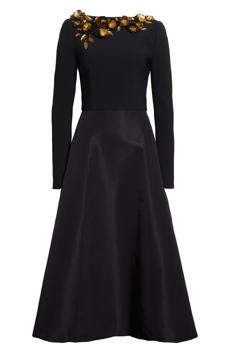 Carolina Herrera Floral Embellished Long Sleeve Midi Dress, Alternate, color, Black Multi