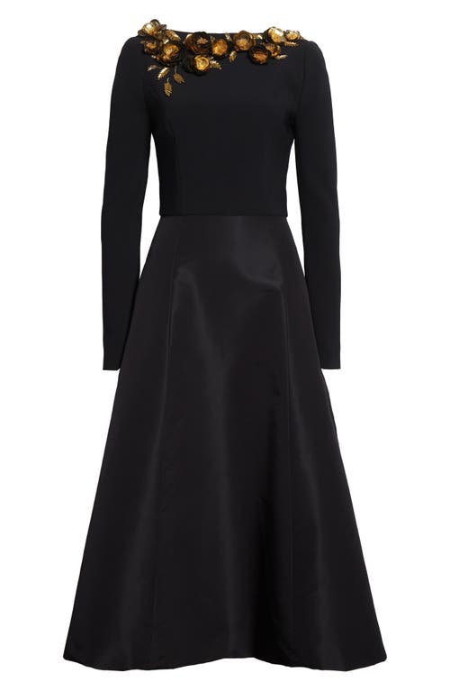 Carolina Herrera Floral Embellished Long Sleeve Midi Dress In Black