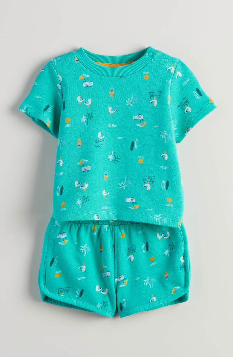 Tucker + Tate Print Cotton T-Shirt & Shorts Set, Main, color, Green Aquamarine Beach Scene