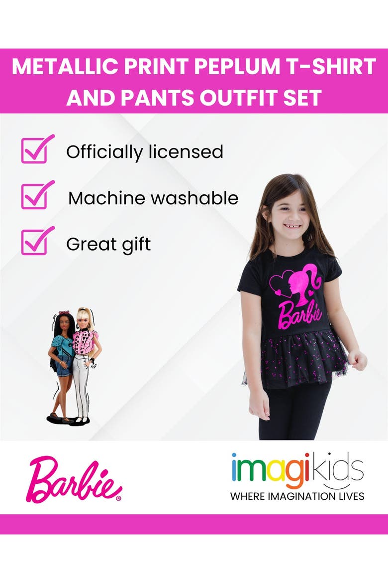 2-Piece Peplum Tee and Leggings Set, Alternate, color, Black Pink Foil