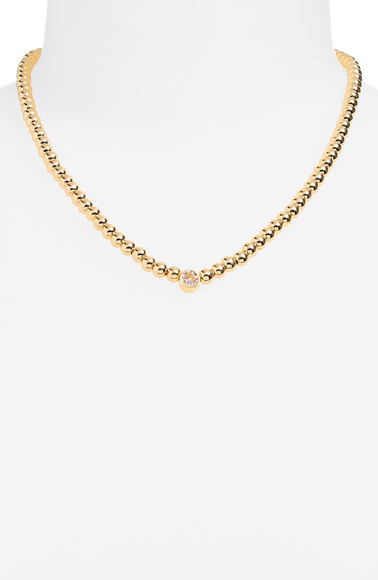 BaubleBar Pisa Cubic Zirconia Beaded Necklace, Alternate, color, Gold