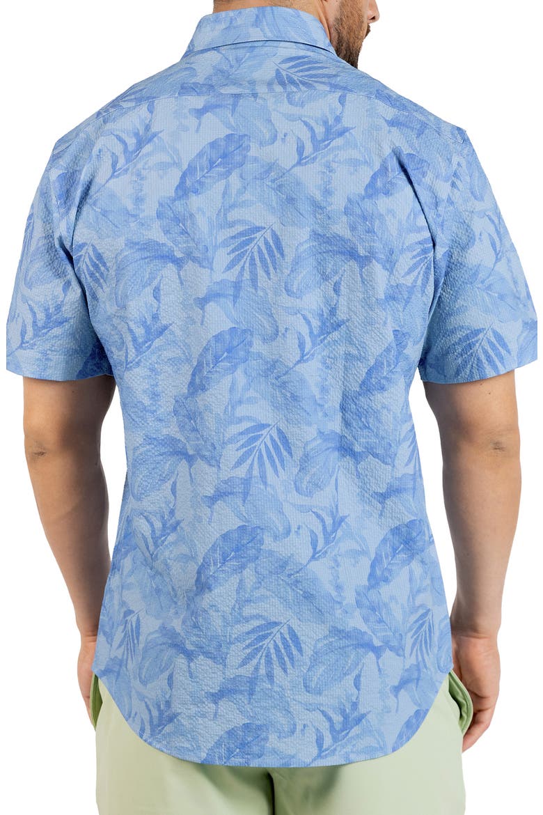 Tropical Leaves Short Sleeve Button-Up Shirt, Alternate, color, CORNFLOWER BLUE