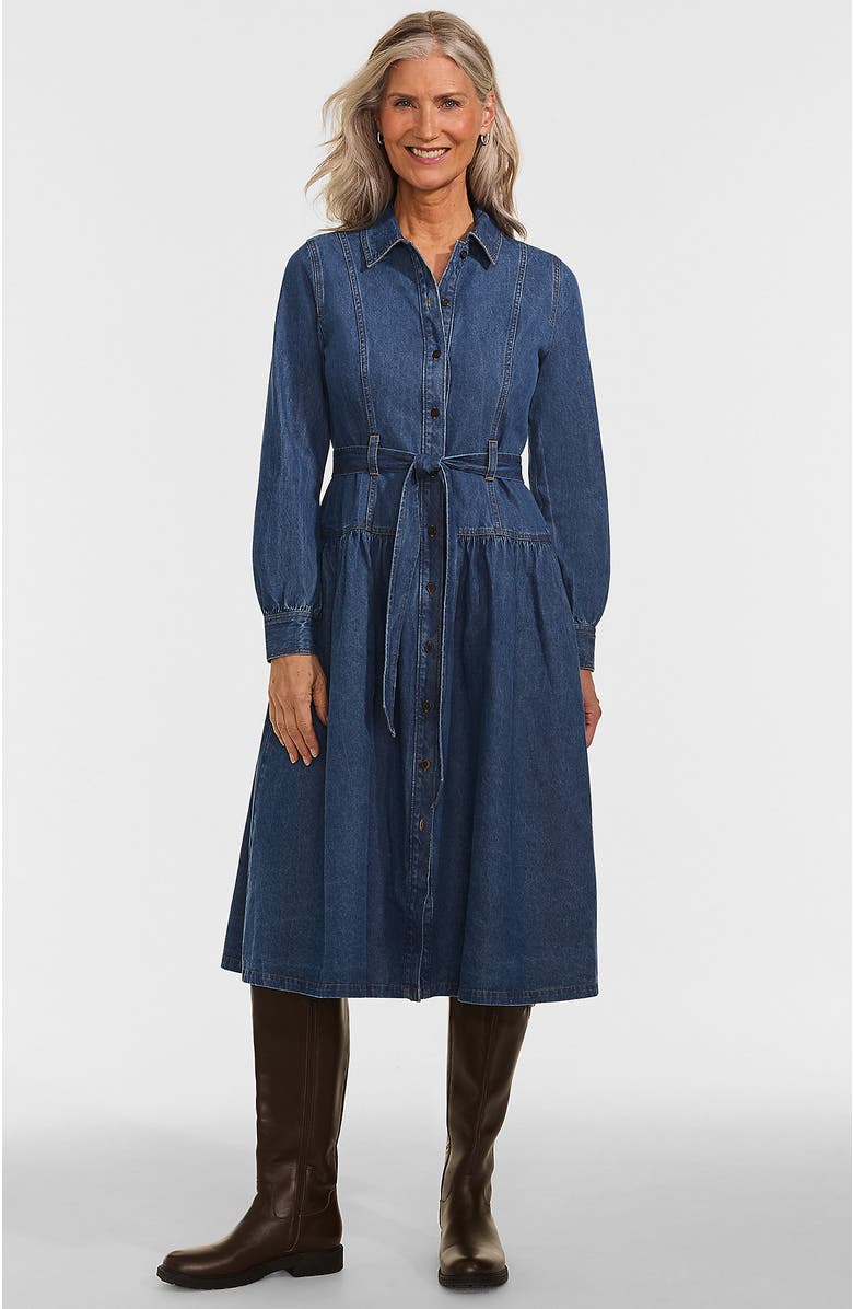 Lands' End Soft Denim Midi Shirt Dress, Main, color, Indigo Tide Blue