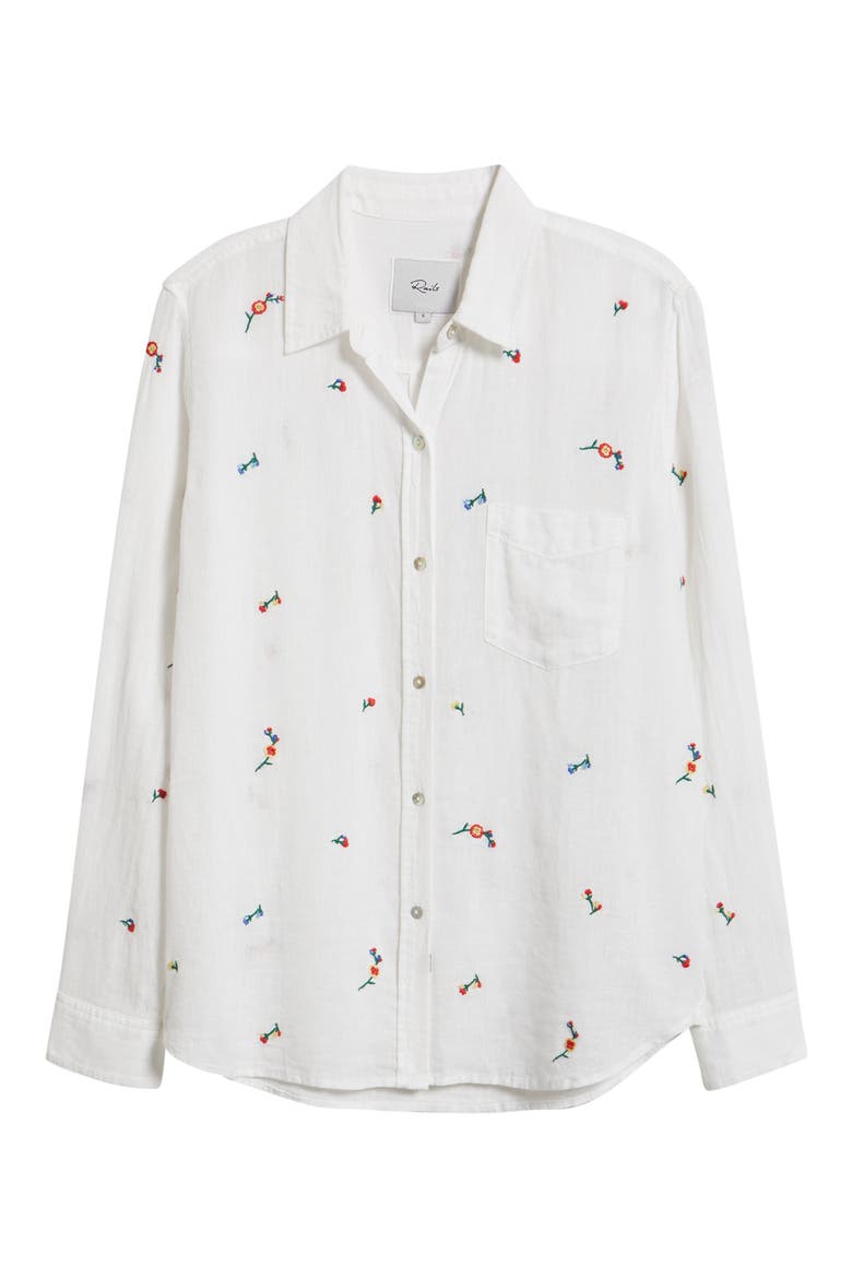 Charli Embroidered Linen Blend Button-Up Shirt, Alternate, color, WILD FLOWER EMBROIDERY