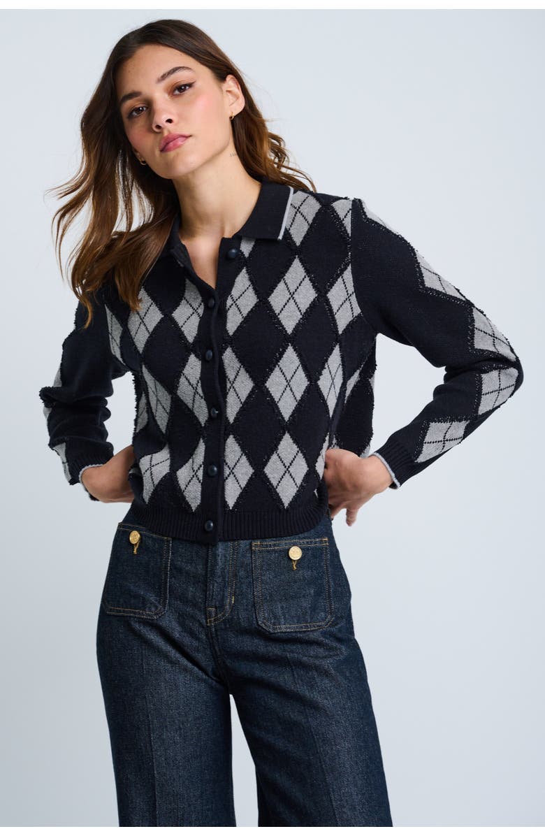 Lisa Todd Diamond Dip Argyle Cardigan, Main, color, Black