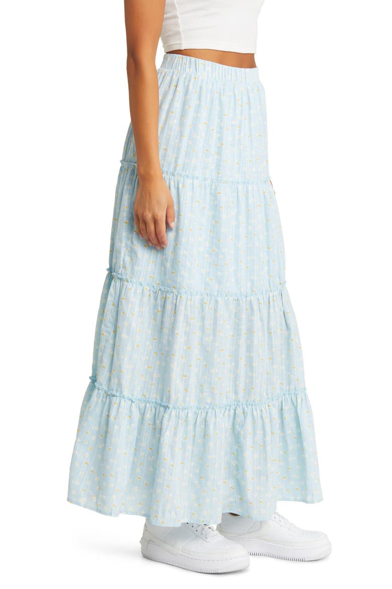 Tiered Cotton Maxi Skirt, Alternate, color, BLUE LIGHT DITSY FLORAL