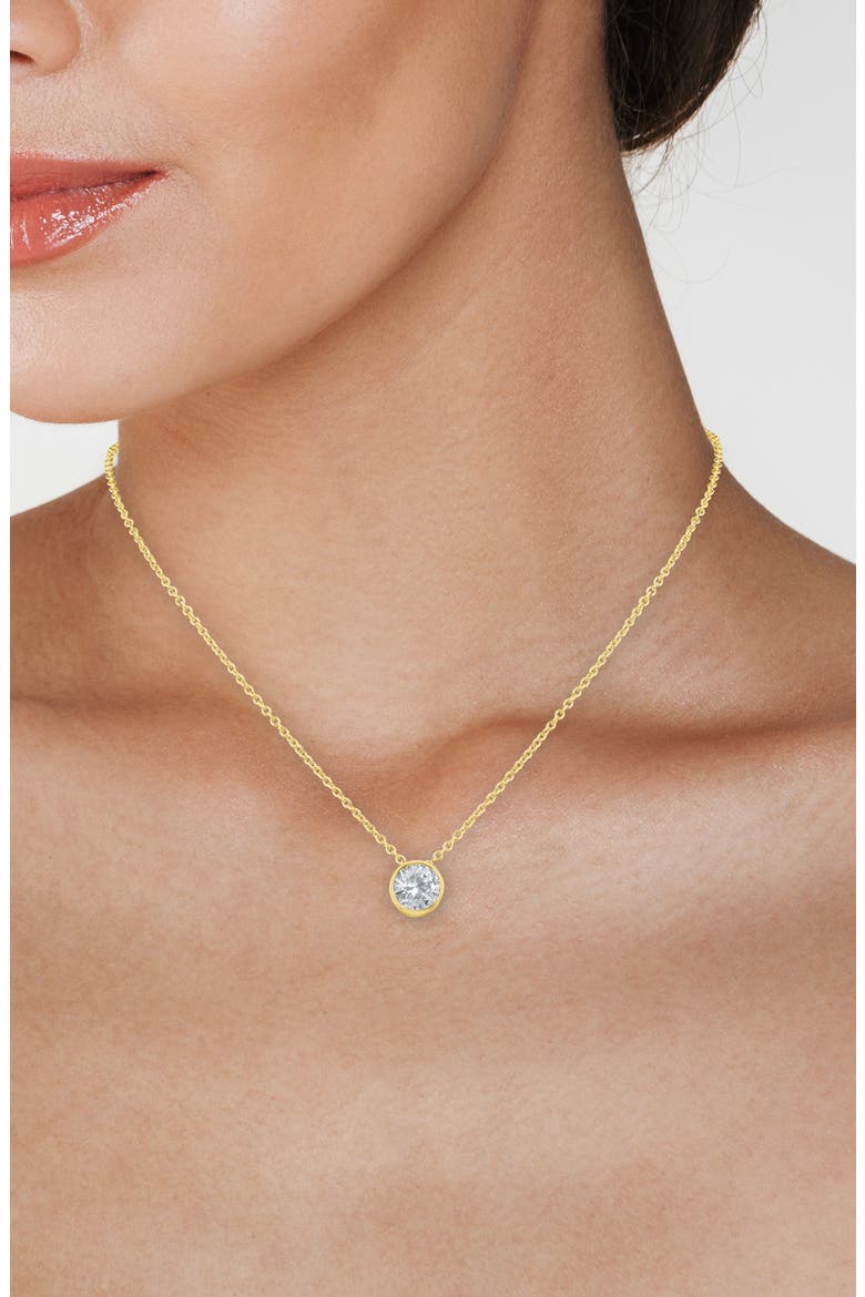 Cubic Zirconia Bezel Pendant Necklace, Alternate, color, CLEAR GOLD