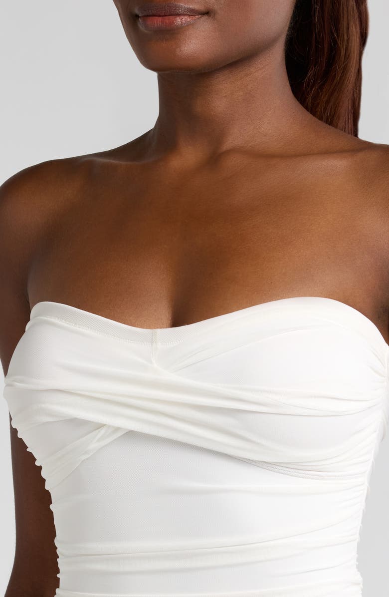 Hutch Radlee Strapless Mesh Overlay Skirted One-Piece Swimsuit, Alternate, color, White