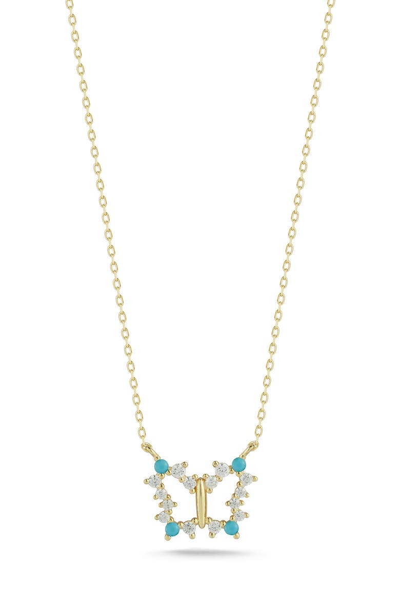 Sterling Silver CZ Butterfly Pendant Necklace, Main, color, GOLD