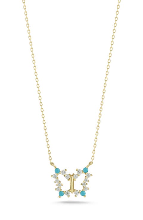 Sterling Silver CZ Butterfly Pendant Necklace