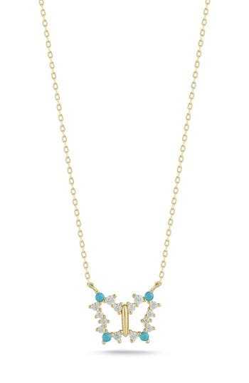 Sphera Milano Sterling Silver Cz Butterfly Pendant Necklace In Gold
